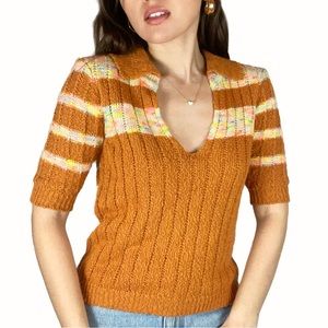 Free People NWT Cinnamon Combo Collared Short Sleeve Sweater